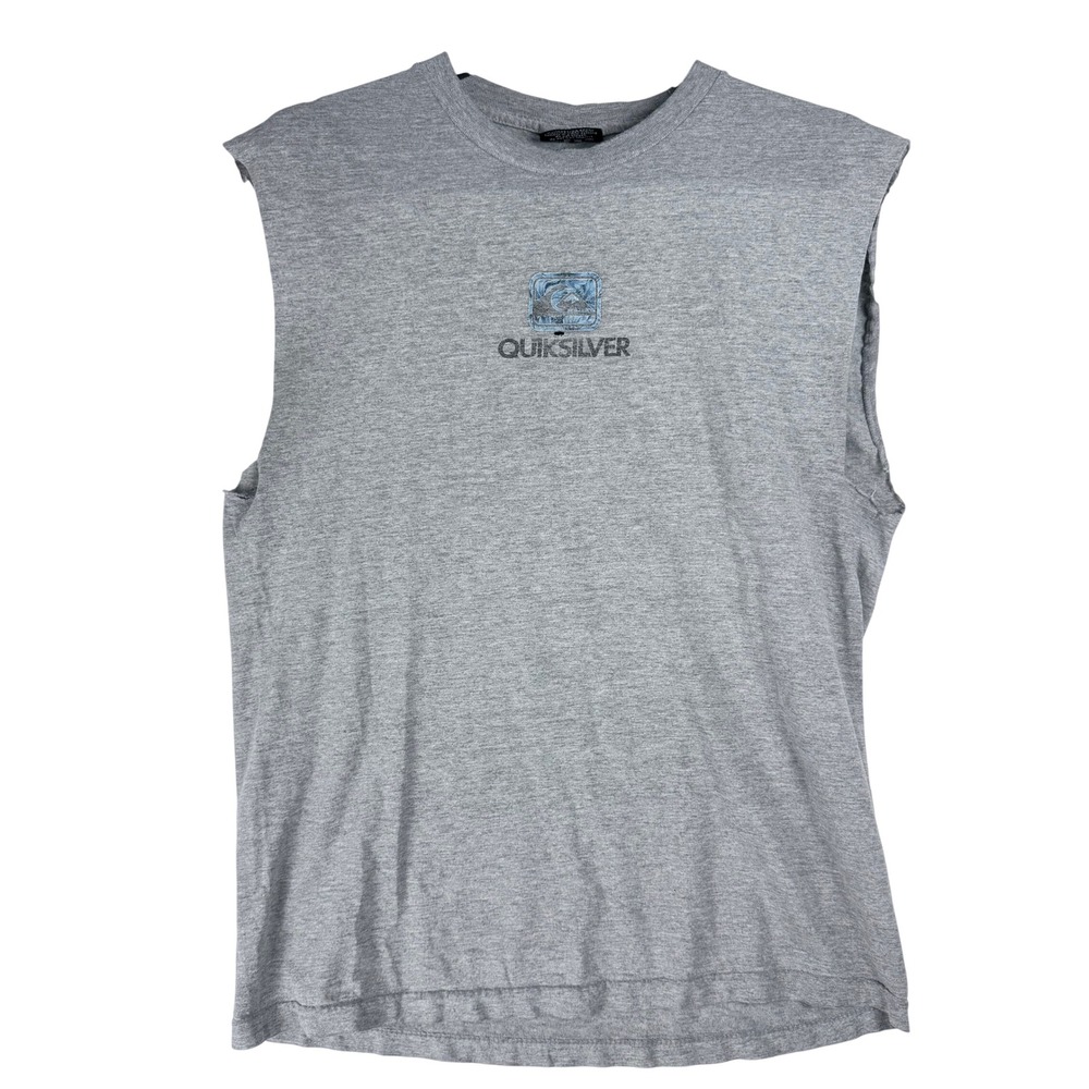 Vintage Quiksilver Tee Large Gray Sleeveless Graphic Shirt Surf Grunge Y2K